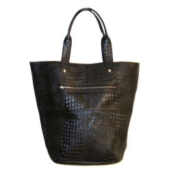 Billede af Stor læder taske - sort kroko præg